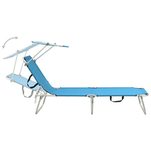 vidaXL Folding Sun Lounger with Canopy Blue Aluminium