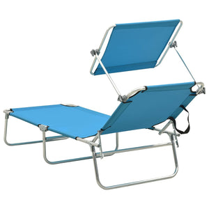 vidaXL Folding Sun Lounger with Canopy Blue Aluminium