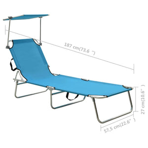 vidaXL Folding Sun Lounger with Canopy Blue Aluminium