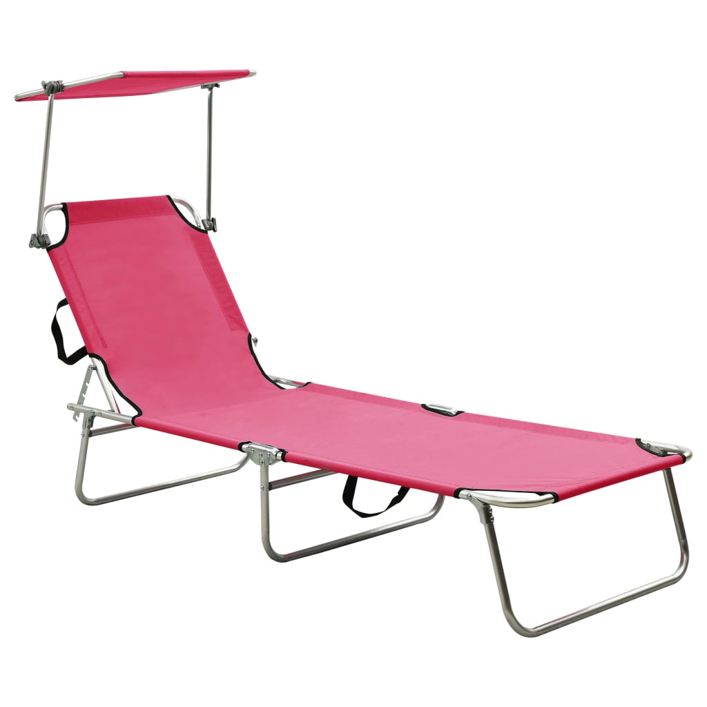 vidaXL Folding Sun Lounger with Canopy Pink Aluminium