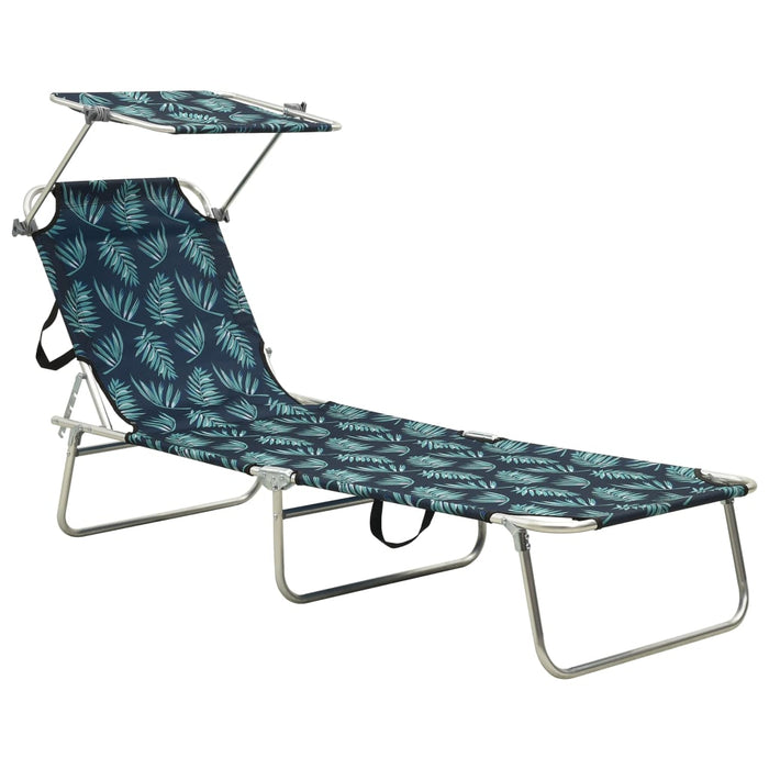 vidaXL Folding Sun Lounger with Canopy Leaf Print Aluminium