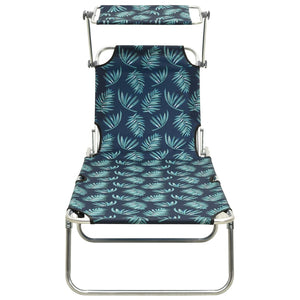 vidaXL Folding Sun Lounger with Canopy Leaf Print Aluminium