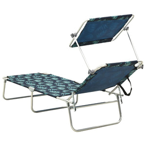 vidaXL Folding Sun Lounger with Canopy Leaf Print Aluminium