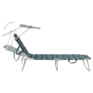 vidaXL Folding Sun Lounger with Canopy Leaf Print Aluminium