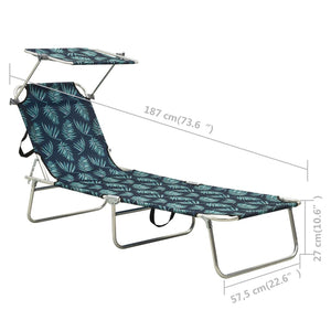 vidaXL Folding Sun Lounger with Canopy Leaf Print Aluminium