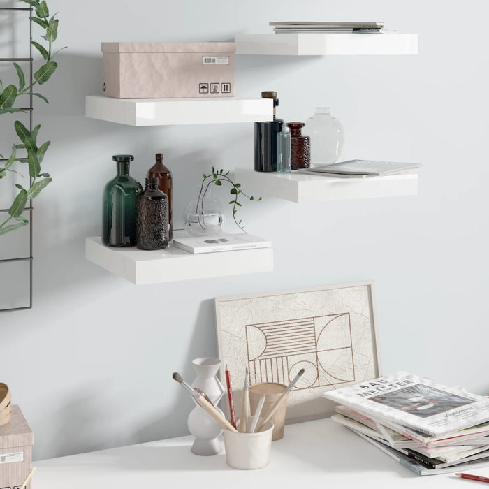 vidaXL Floating Wall Shelves 4 pcs High Gloss White 23x23.5x3.8 cm MDF