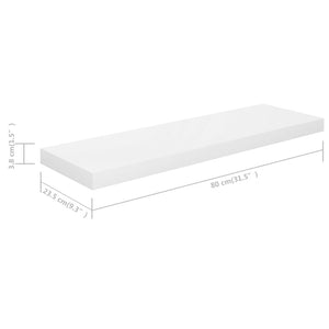 vidaXL Floating Wall Shelves 2 pcs High Gloss White 80x23.5x3.8 cm MDF