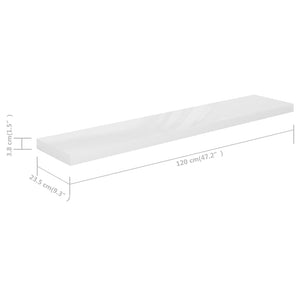 vidaXL Floating Wall Shelves 2 pcs High Gloss White 120x23.5x3.8 cm MDF