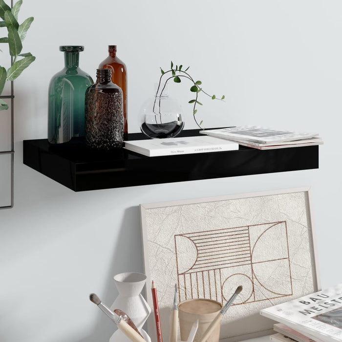 vidaXL Floating Wall Shelf High Gloss Black 40x23x3.8 cm MDF