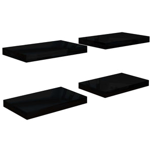 vidaXL Floating Wall Shelves 4 pcs High Gloss Black 40x23x3.8 cm MDF