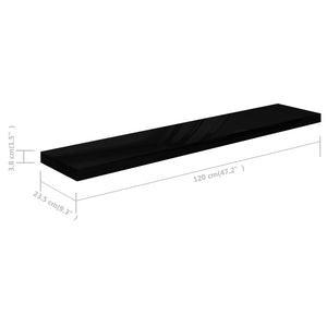 vidaXL Floating Wall Shelves 4 pcs High Gloss Black 120x23.5x3.8 cm MDF