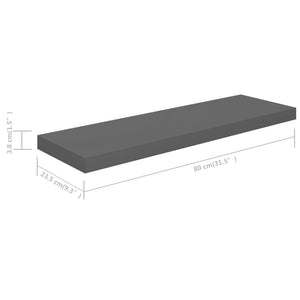 vidaXL Floating Wall Shelf High Gloss Grey 80x23.5x3.8 cm MDF