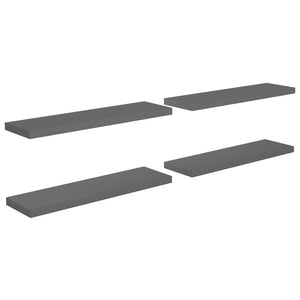 vidaXL Floating Wall Shelves 4 pcs High Gloss Grey 90x23.5x3.8 cm MDF