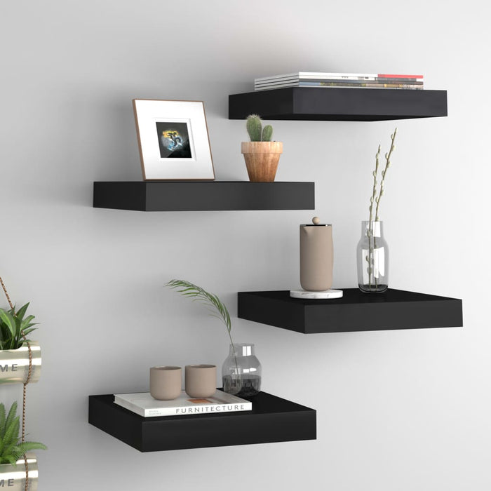 vidaXL Floating Wall Shelves 4 pcs Black 23x23.5x3.8 cm MDF