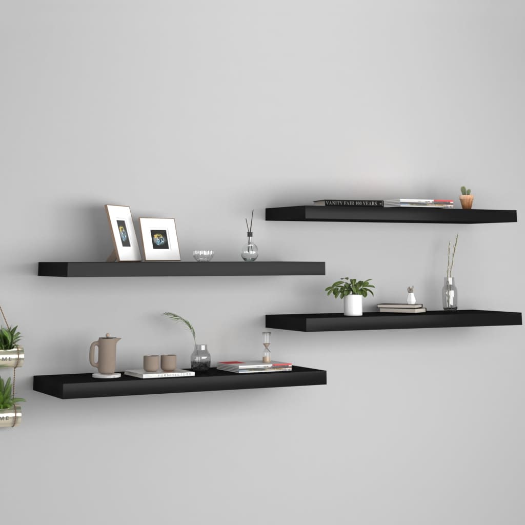 vidaXL Floating Wall Shelves 4 pcs Black 80x23.5x3.8 cm MDF