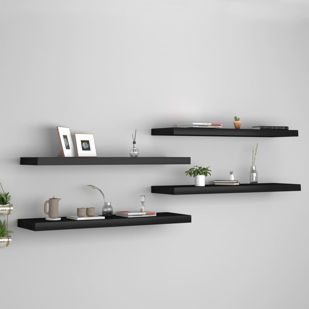 vidaXL Floating Wall Shelves 4 pcs Black 90x23.5x3.8 cm MDF