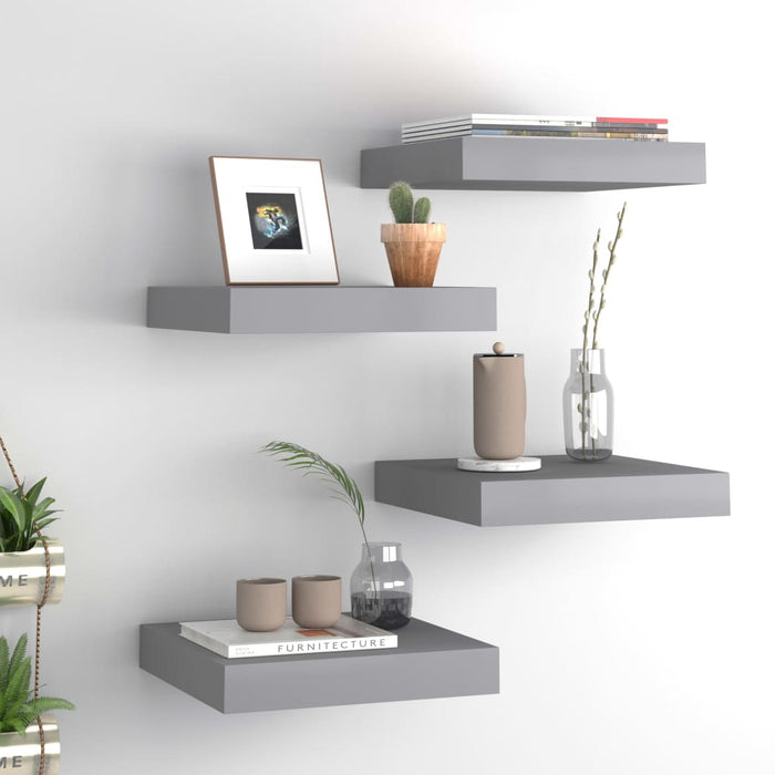 vidaXL Floating Wall Shelves 4 pcs Grey 23x23.5x3.8 cm MDF