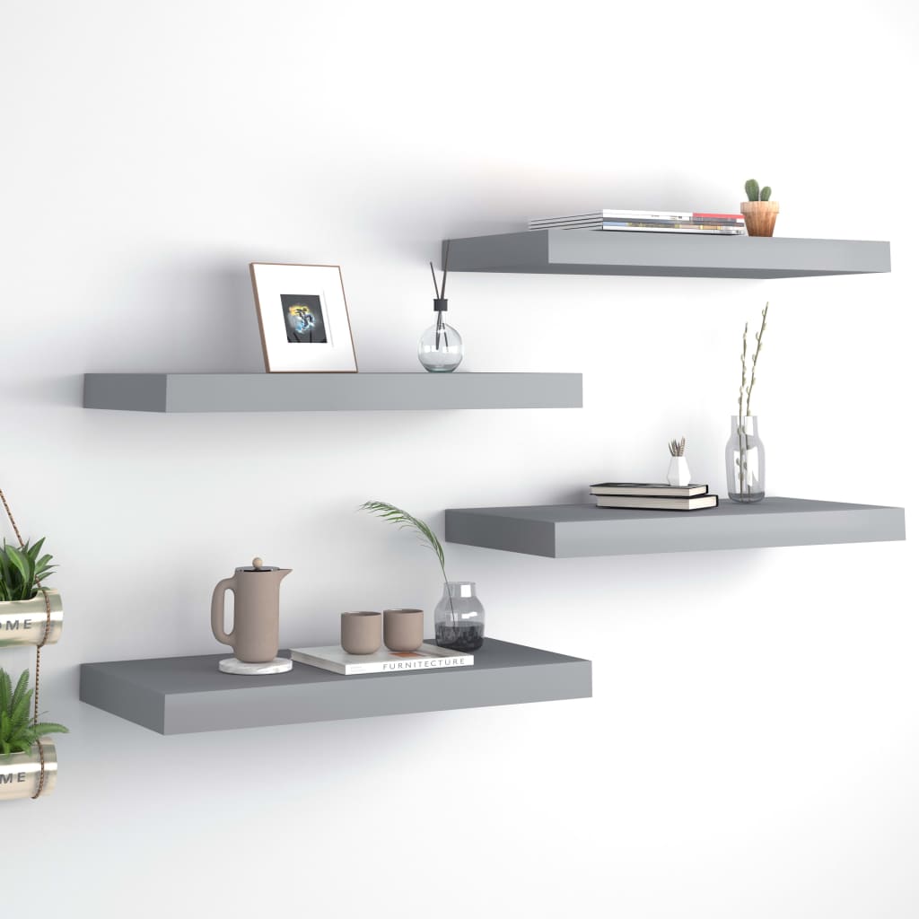 vidaXL Floating Wall Shelves 4 pcs Grey 50x23x3.8 cm MDF