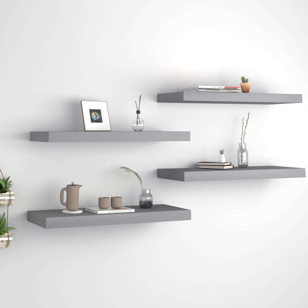 vidaXL Floating Wall Shelves 4 pcs Grey 60x23.5x3.8 cm MDF