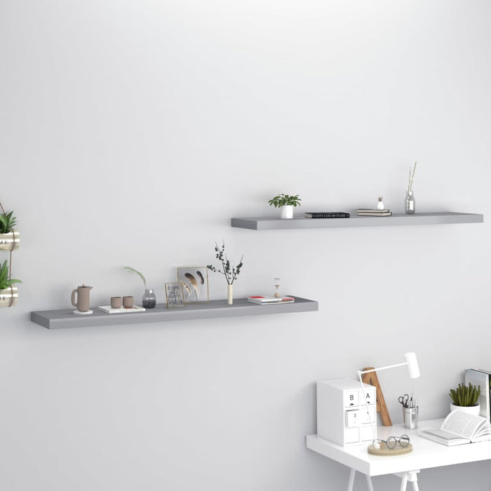 vidaXL Floating Wall Shelves 2 pcs Grey 120x23.5x3.8 cm MDF