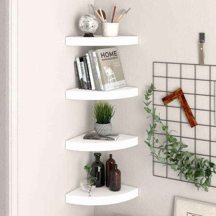 vidaXL Floating Corner Shelves 4 pcs White 25x25x3.8 cm MDF