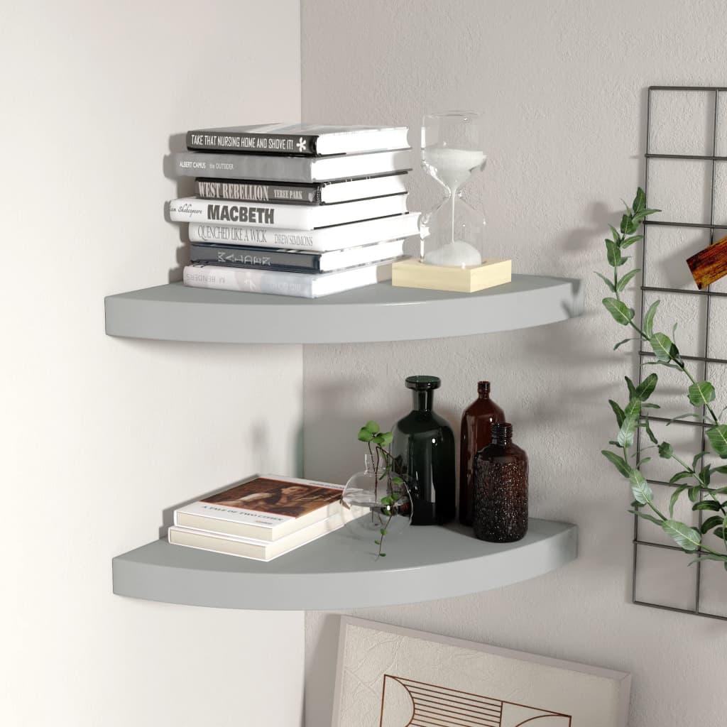 vidaXL Floating Corner Shelves 2 pcs Grey 35x35x3.8 cm MDF