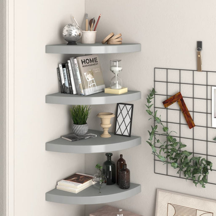 vidaXL Floating Corner Shelves 4 pcs Grey 35x35x3.8 cm MDF