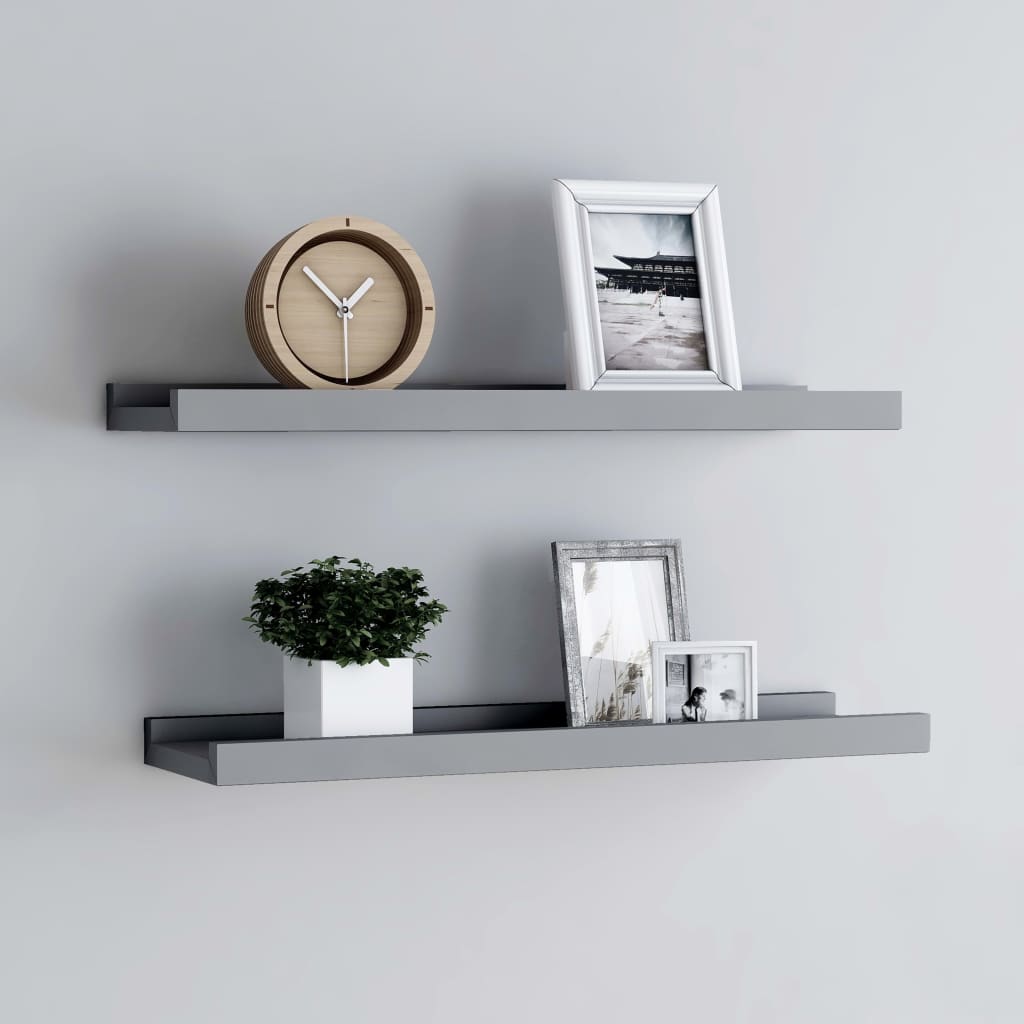 vidaXL Picture Frame Ledge Shelves 2 pcs Grey 40x9x3 cm MDF