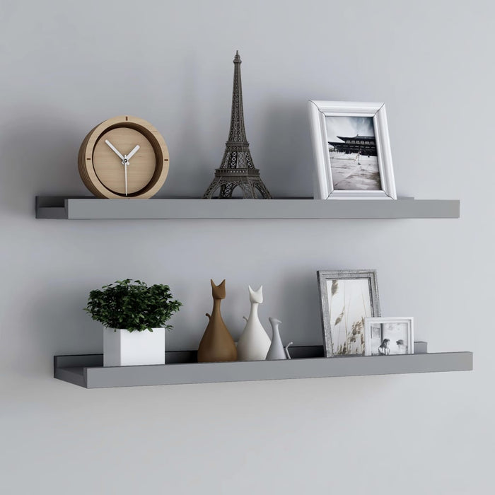 vidaXL Picture Frame Ledge Shelves 2 pcs Grey 80x9x3 cm MDF