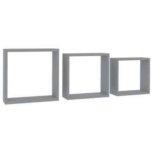 vidaXL Wall Cube Shelves 3 pcs Grey MDF