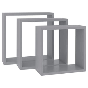 vidaXL Wall Cube Shelves 3 pcs Grey MDF