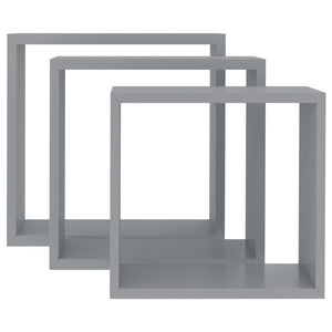 vidaXL Wall Cube Shelves 3 pcs Grey MDF