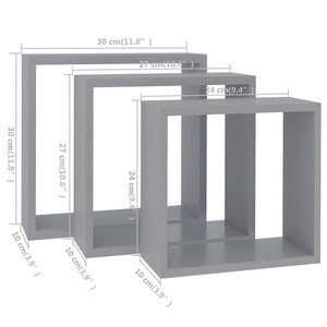 vidaXL Wall Cube Shelves 3 pcs Grey MDF