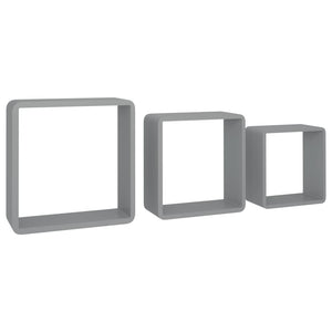 vidaXL Wall Cube Shelves 3 pcs Grey MDF