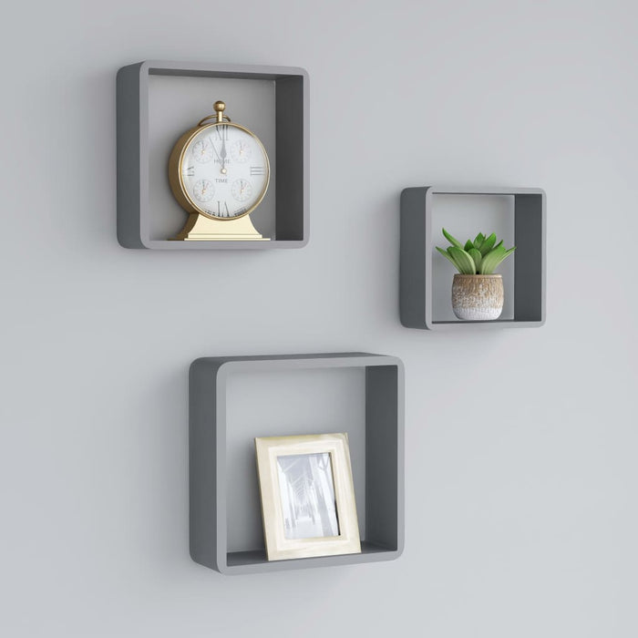 vidaXL Wall Cube Shelves 3 pcs Grey MDF