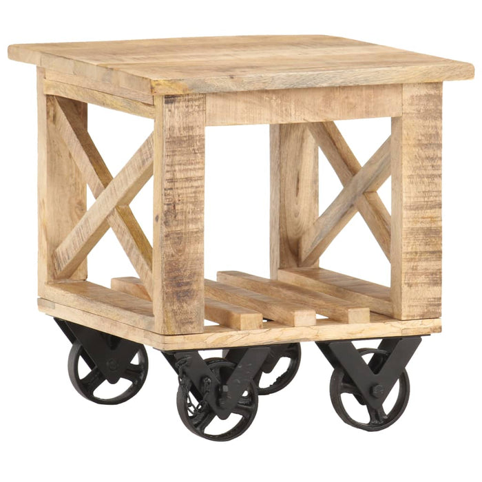 vidaXL Side Table with Wheels 40x40x42 cm Rough Mango Wood