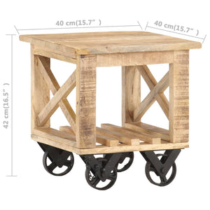 vidaXL Side Table with Wheels 40x40x42 cm Rough Mango Wood