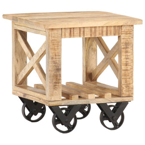 vidaXL Side Table with Wheels 40x40x42 cm Rough Mango Wood