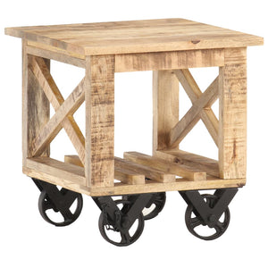 vidaXL Side Table with Wheels 40x40x42 cm Rough Mango Wood