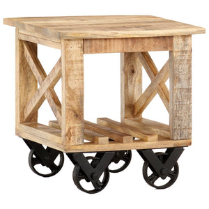 vidaXL Side Table with Wheels 40x40x42 cm Rough Mango Wood