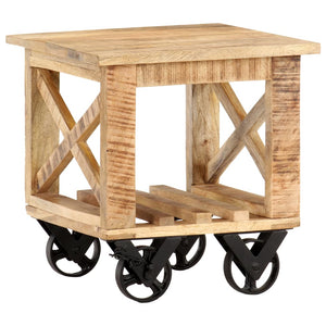 vidaXL Side Table with Wheels 40x40x42 cm Rough Mango Wood