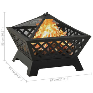 vidaXL Fire Pit with Poker 64 cm XXL Steel