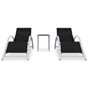 vidaXL Sun Loungers 2 pcs with Table Aluminium Black