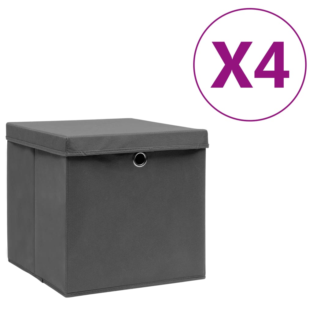 vidaXL Storage Boxes with Covers 4 pcs 28x28x28 cm Grey