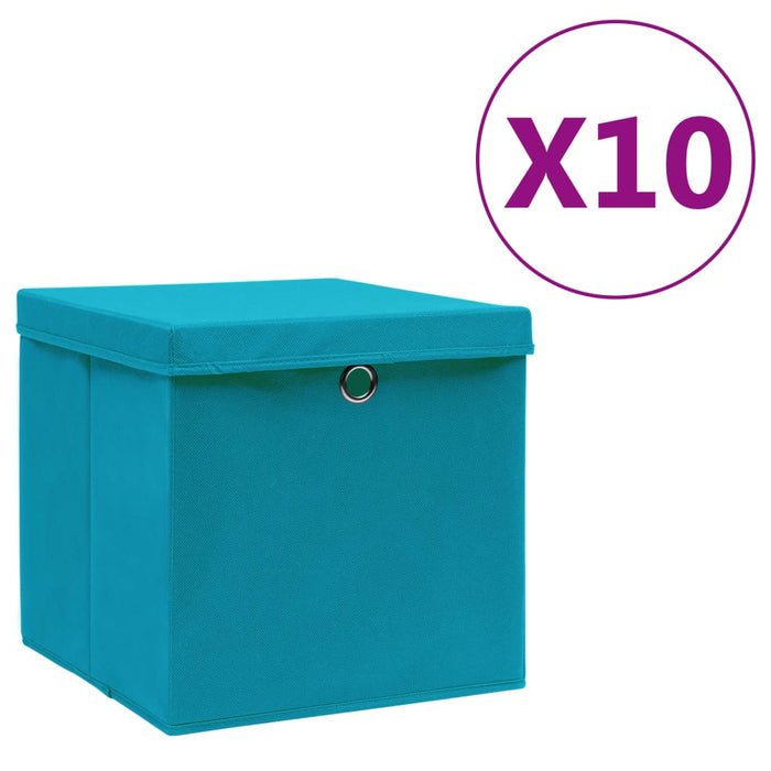 vidaXL Storage Boxes with Covers 10 pcs 28x28x28 cm Baby Blue