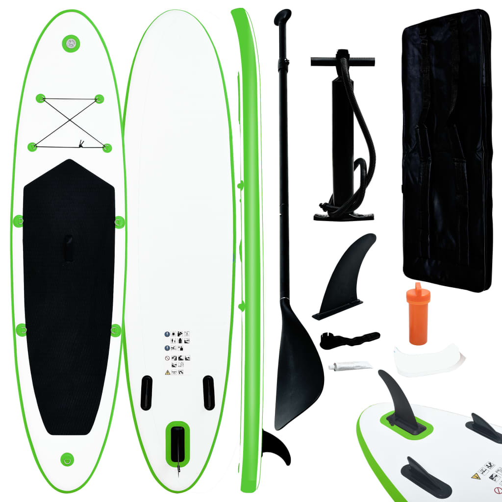 vidaXL Inflatable Stand Up Paddle Board Set Green and White