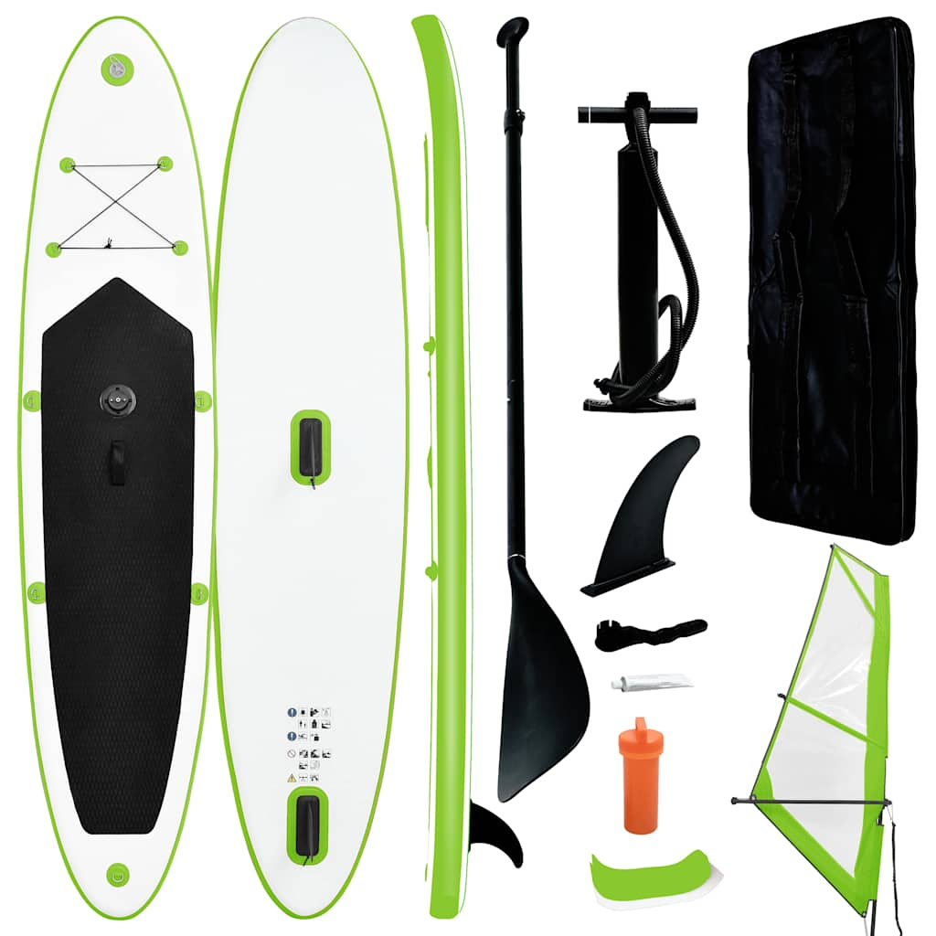 vidaXL Inflatable Stand Up Paddleboard with Sail Set Green and White