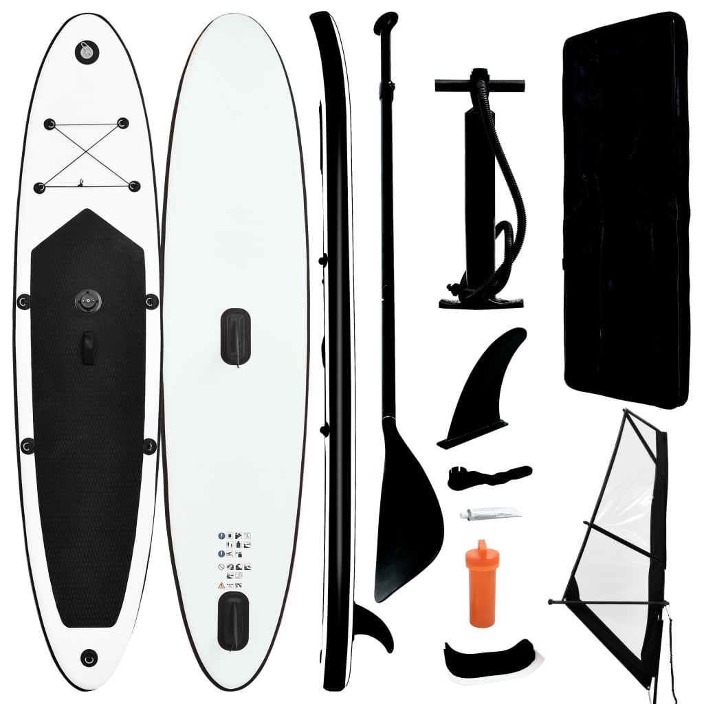 vidaXL Inflatable Stand Up Paddleboard with Sail Set Black and White