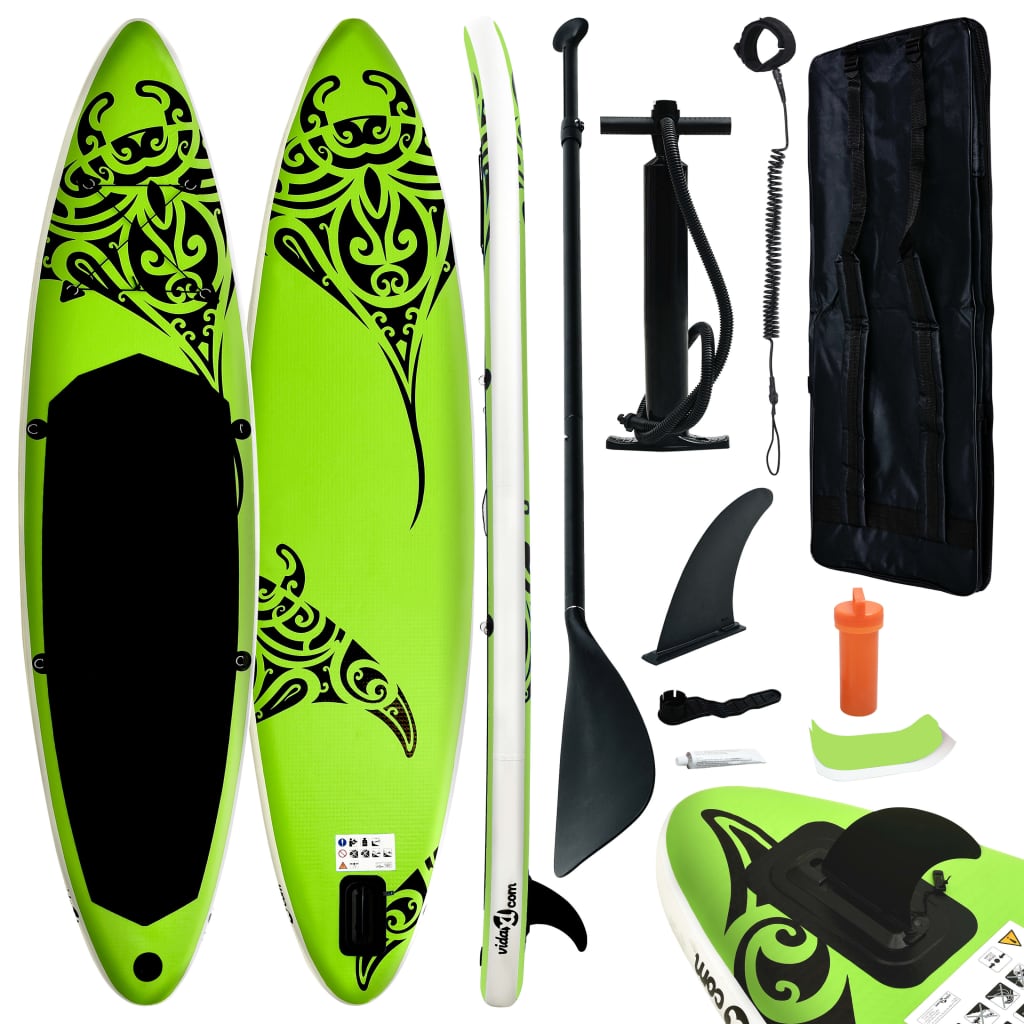 vidaXL Inflatable Stand Up Paddleboard Set 305x76x15 cm Green