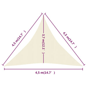 vidaXL Sunshade Sail 160 g/m² Cream 4.5x4.5x4.5 m HDPE